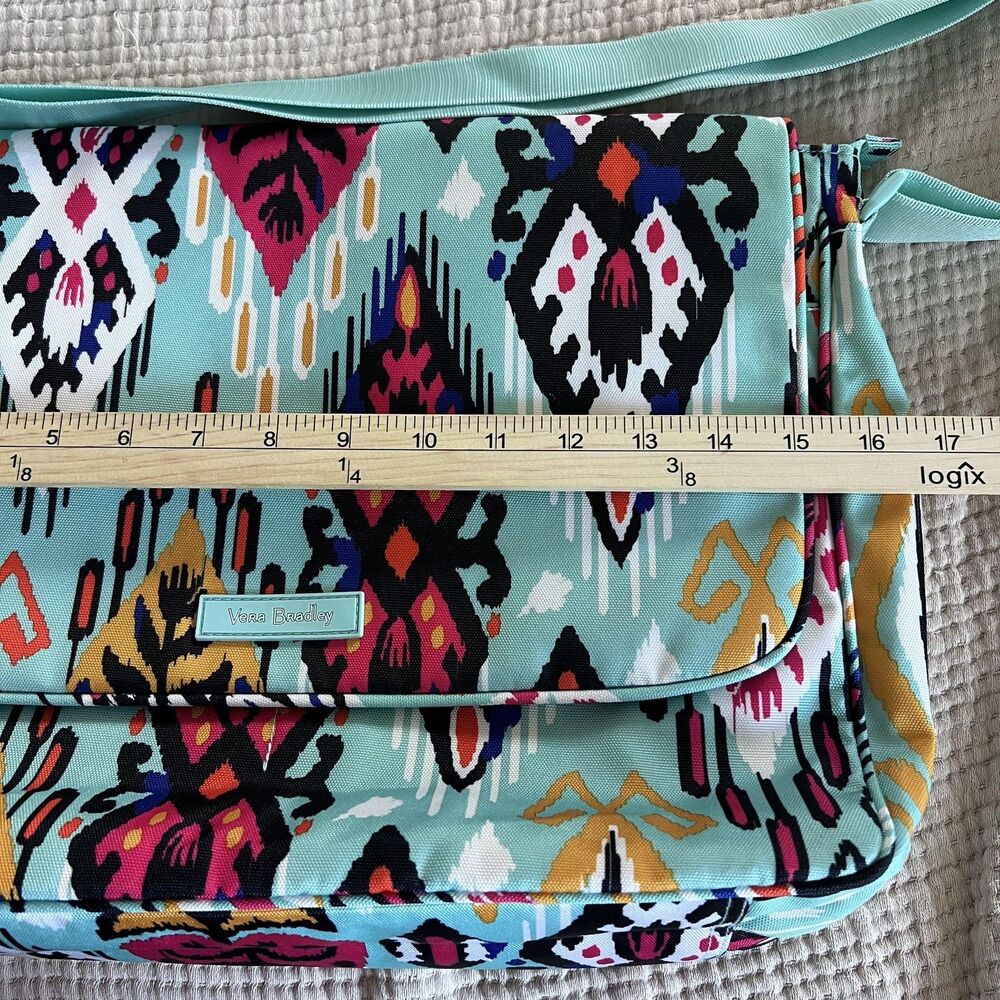 Vera Bradley Messenger Bag Womens Aqua Ikat Crossbody Shoulder Purse Geometric - Picture 7 of 16